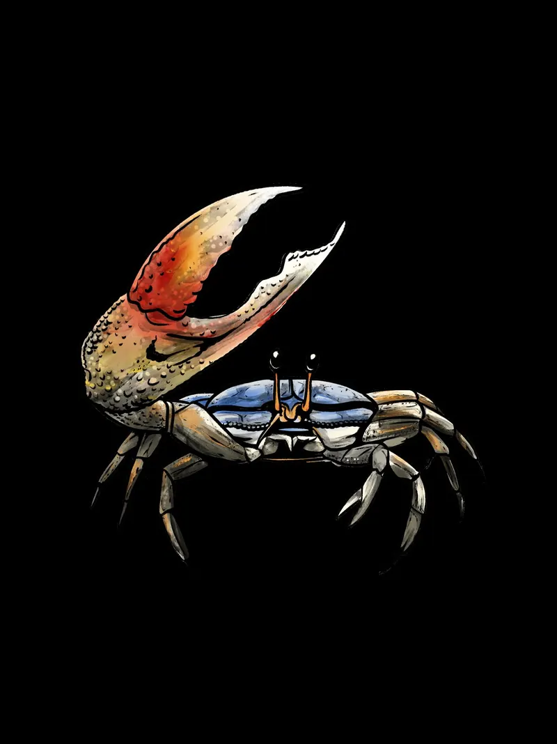 Illustrated fiddler crab raising its claw